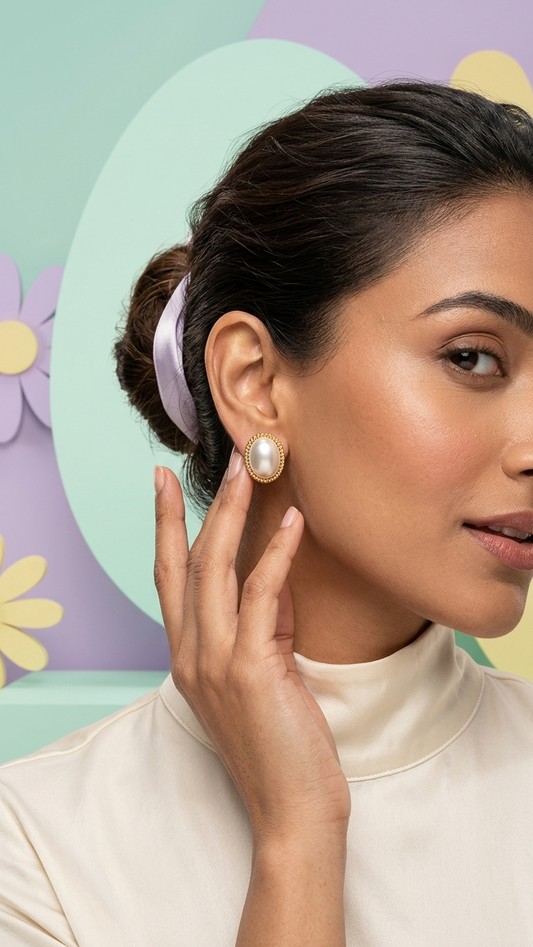 Ivory Pearl Oval Studs