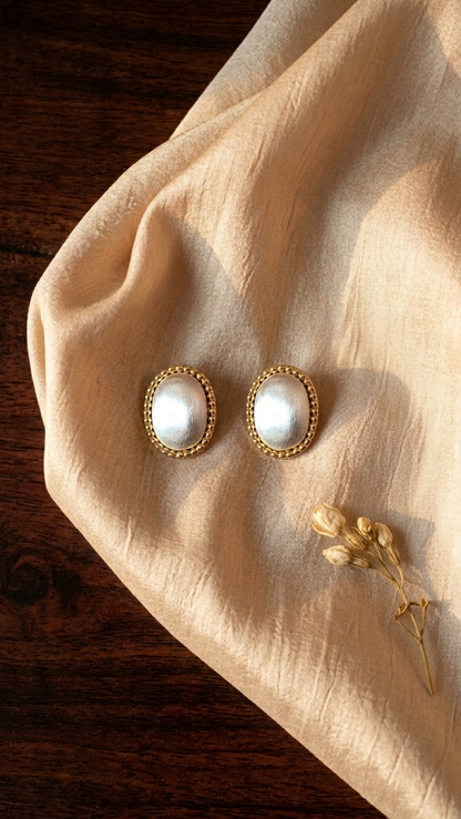 Ivory Pearl Oval Studs