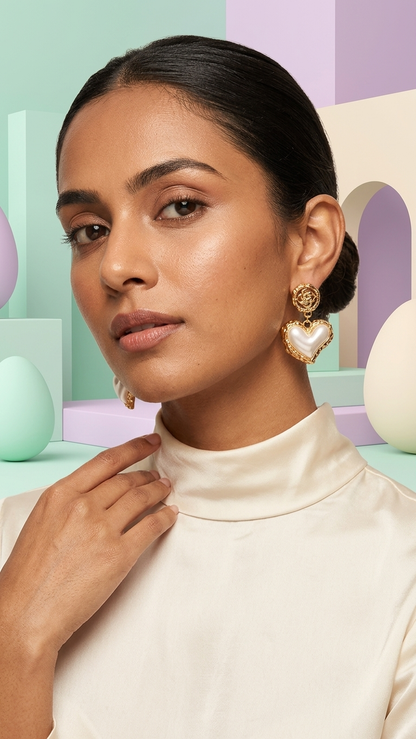 Amora Baroque Heart Pearl Earrings