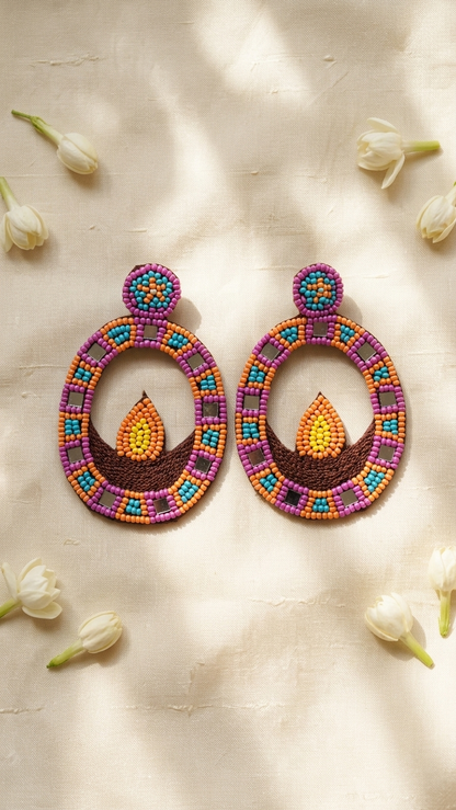 Oval Diya Beaded Festive Earrings