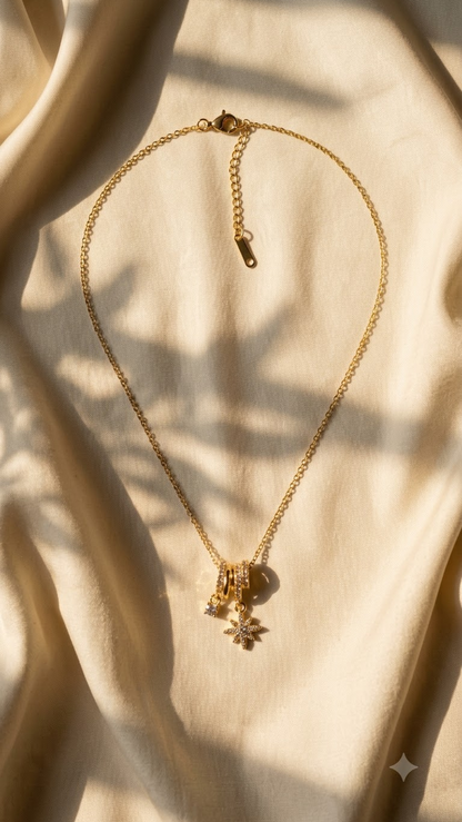 Celestial North Star & Crystal Bail Pendant Necklace