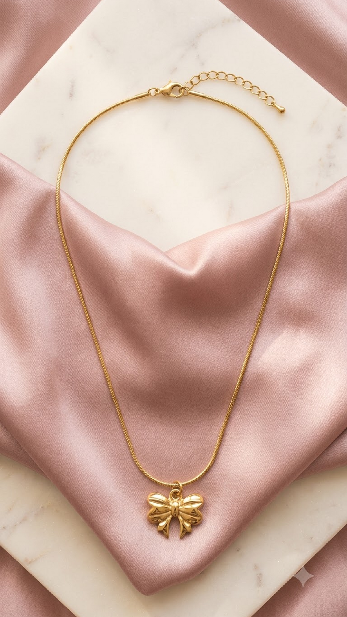 Coquette Golden Ribbon Bow Pendant Necklace