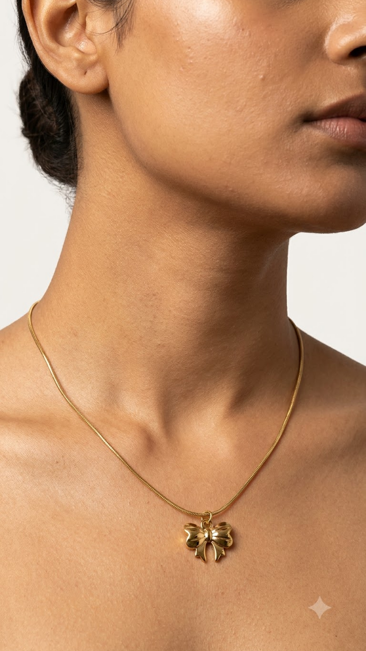 Coquette Golden Ribbon Bow Pendant Necklace