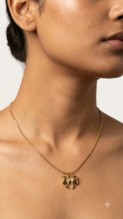 Coquette Golden Ribbon Bow Pendant Necklace