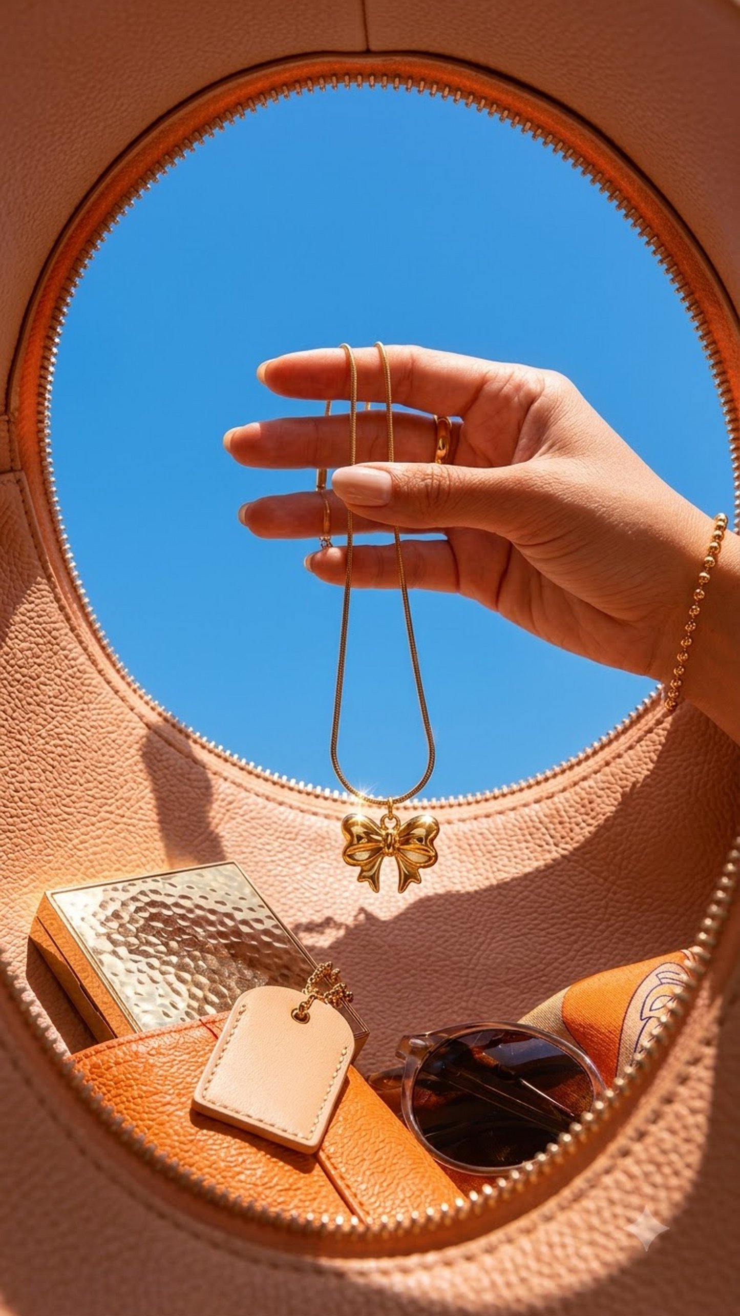 Coquette Golden Ribbon Bow Pendant Necklace