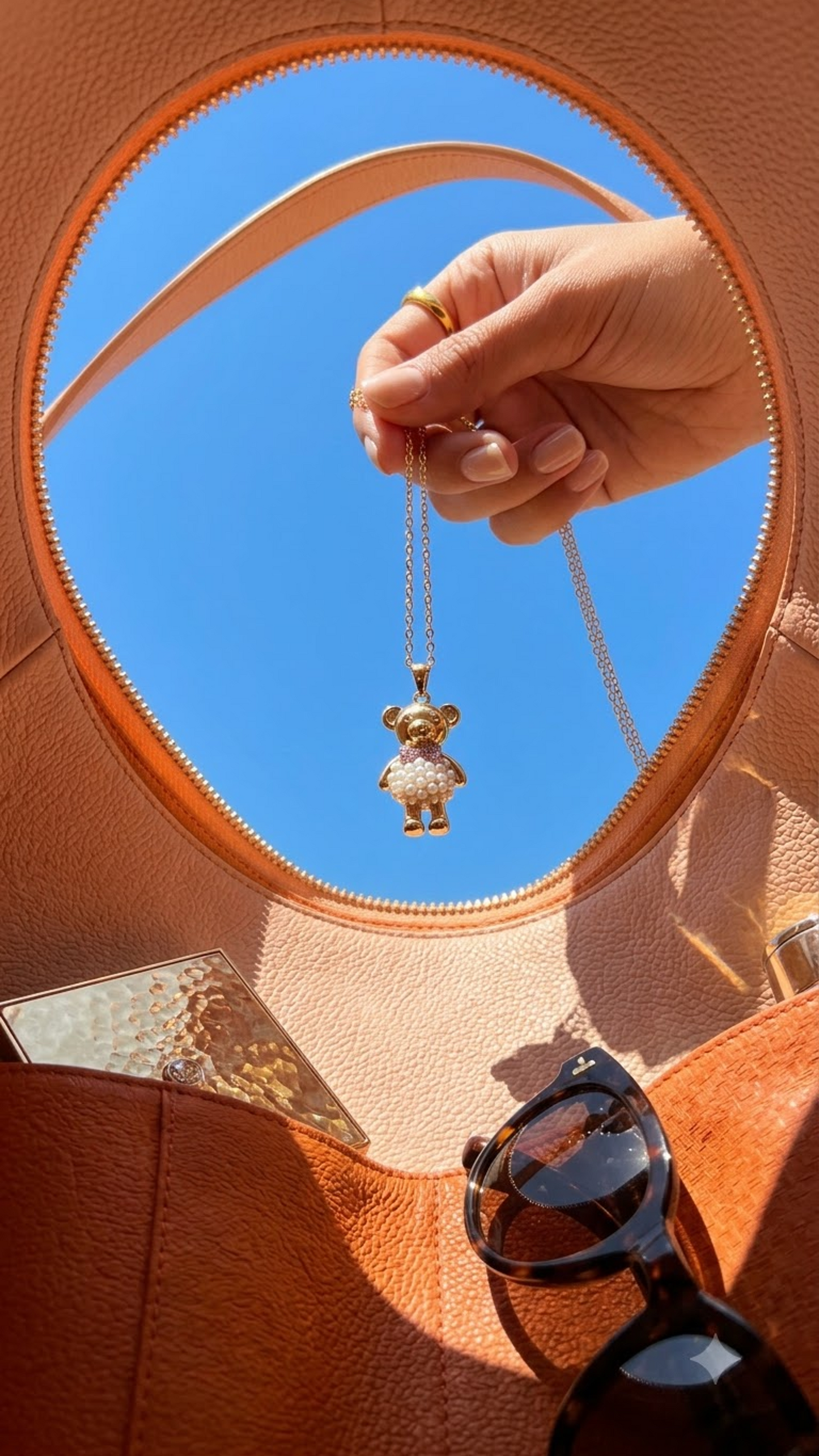 Teddy Bear Pave Pearl Pendant
