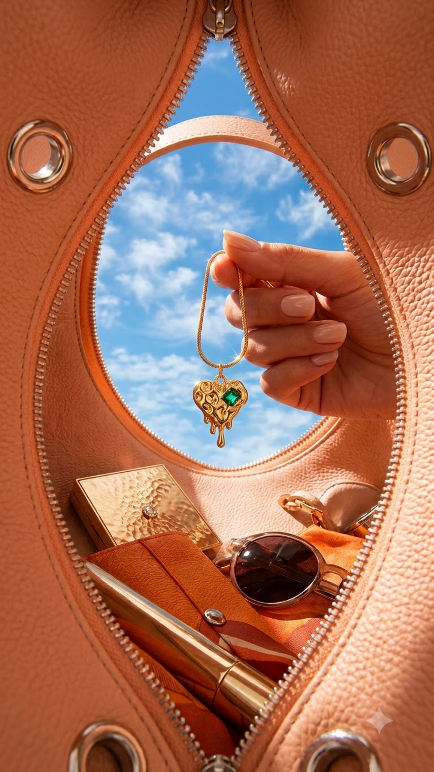 Liquid Gold & Emerald Heart Pendant