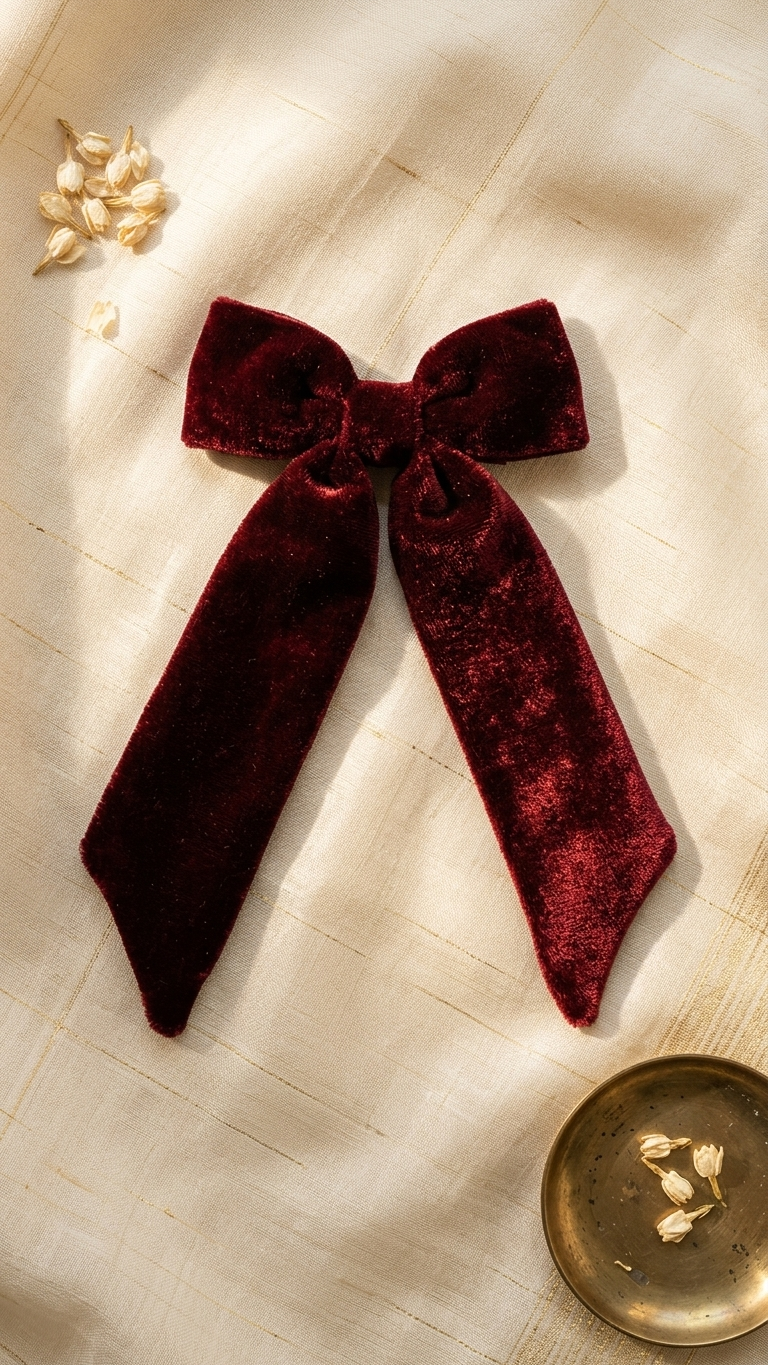 Red Velvet Long Bow Hair Clip