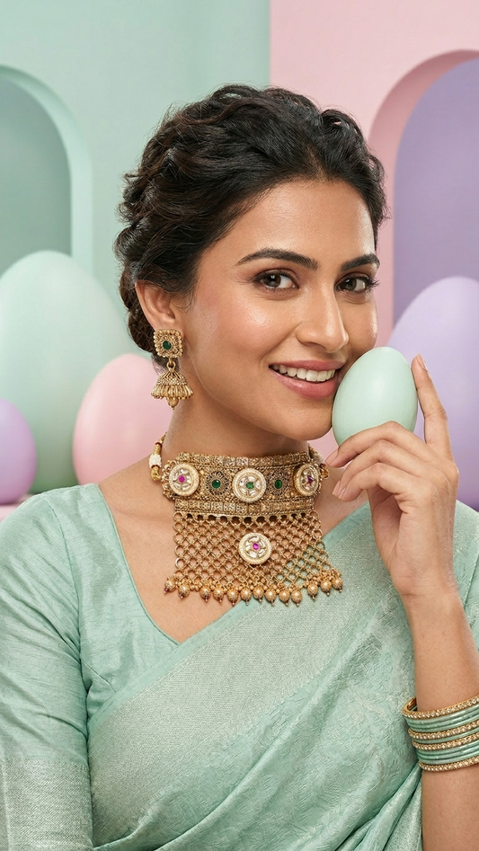 Antique Multicolour Gold Square Choker Set
