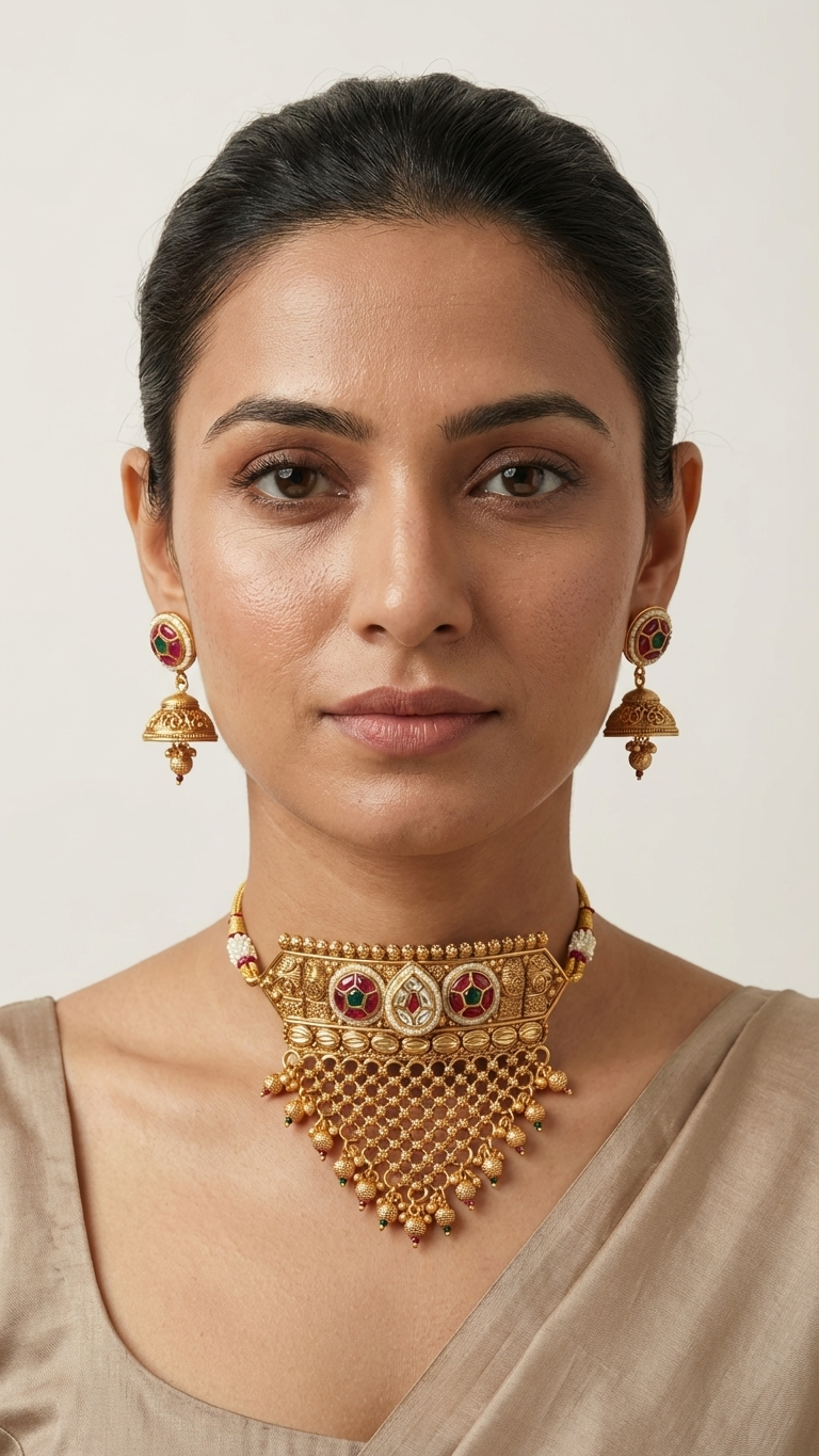 Antique Multicolour Gold Triangle Choker Set