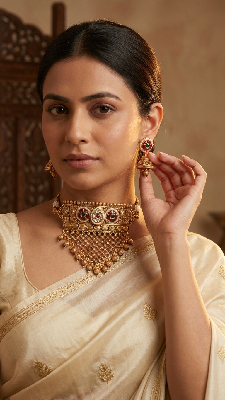 Antique Multicolour Gold Triangle Choker Set