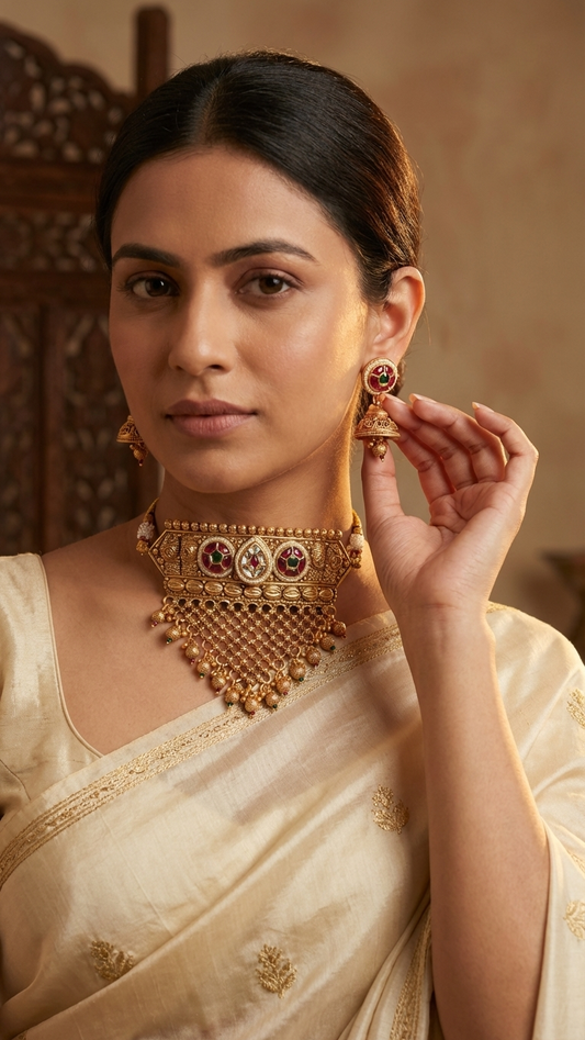 Antique Multicolour Gold Triangle Choker Set