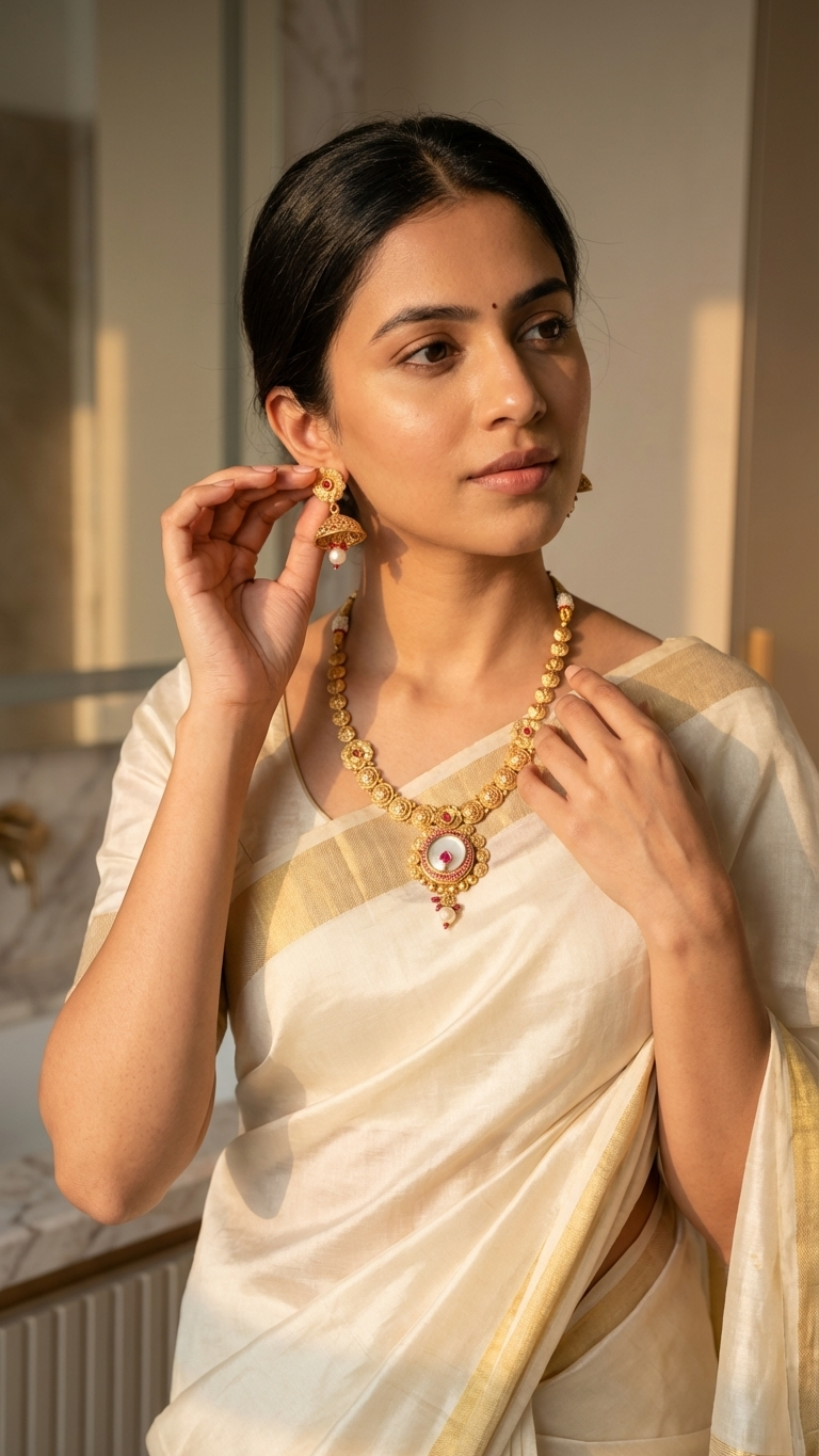 Gold Plated Pearl Necklace Set