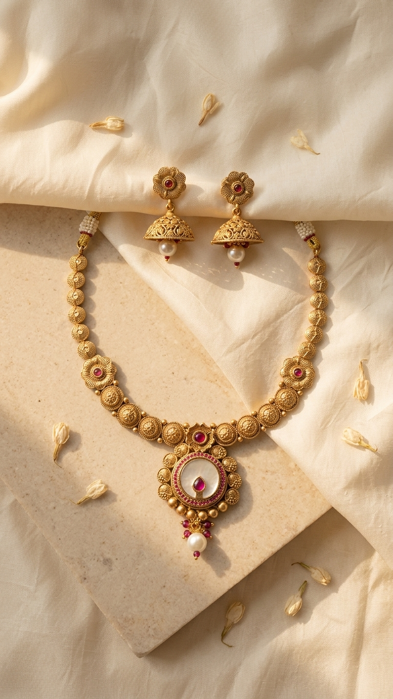 Gold Plated Pearl Necklace Set