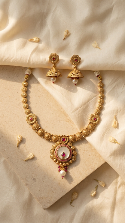 Gold Plated Pearl Necklace Set