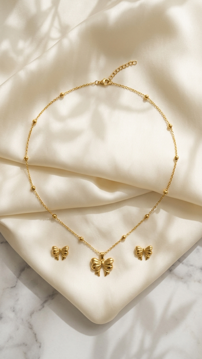 Minimal Bow Pendant with Earrings