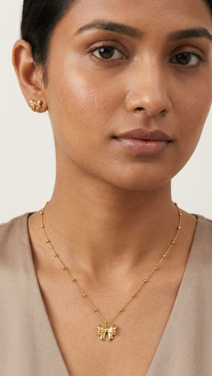 Minimal Bow Pendant with Earrings