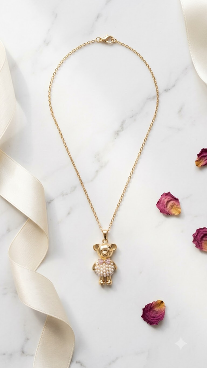 Teddy Bear Pave Pearl Pendant