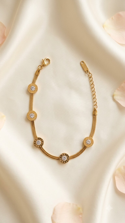 Roman Numeral Crystal Herringbone Bracelet