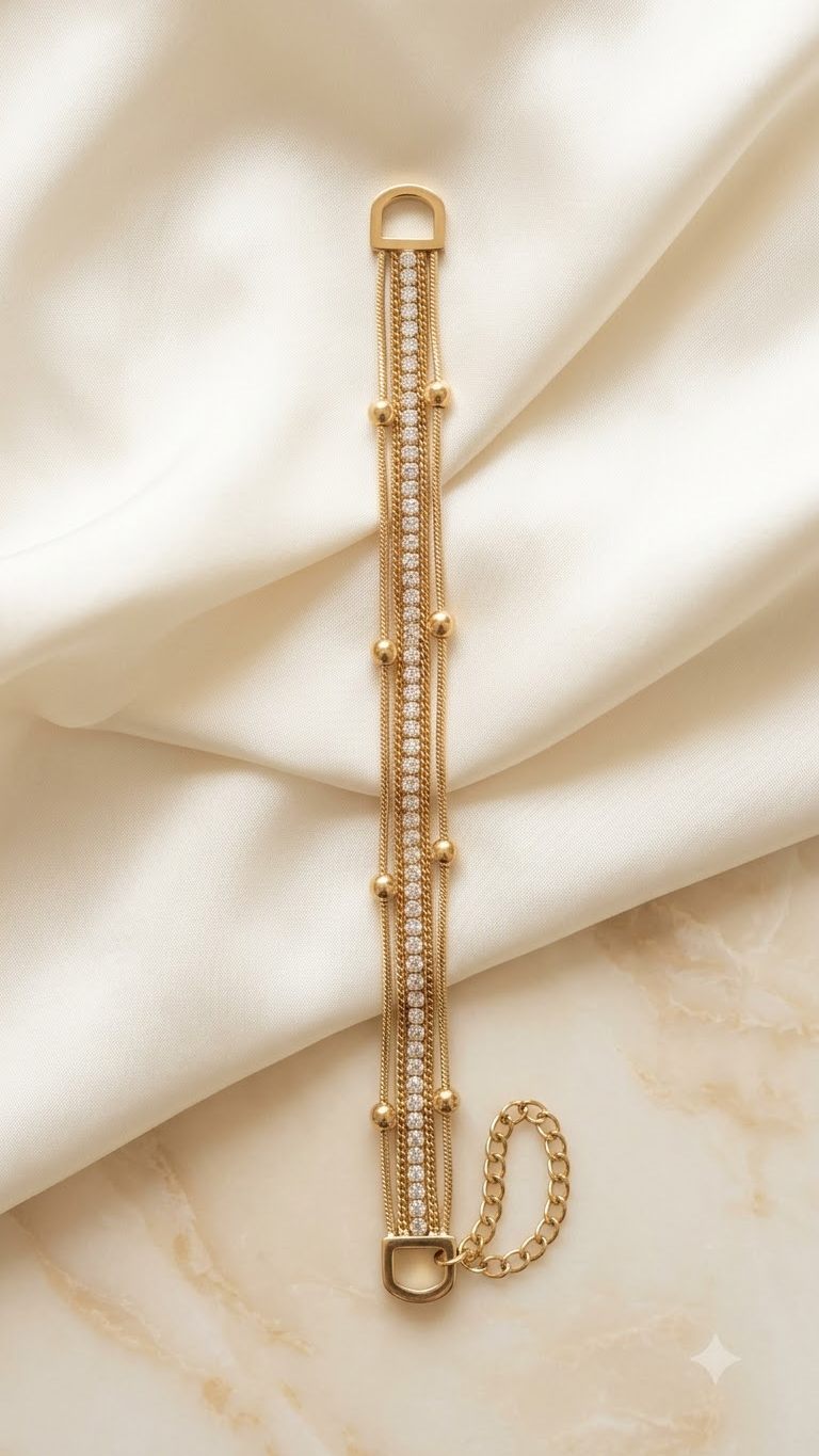 Triple-Layer Crystal & Bead Station Bracelet
