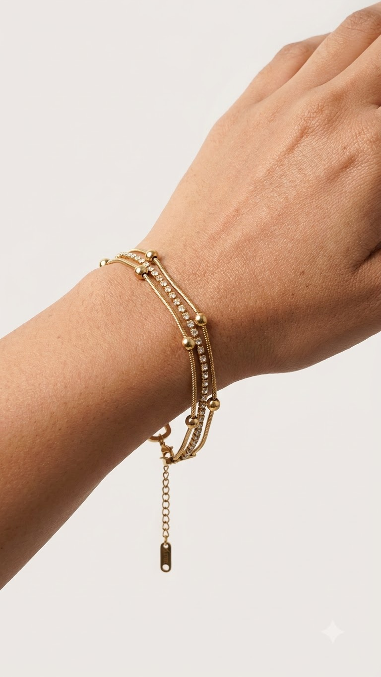 Triple-Layer Crystal & Bead Station Bracelet