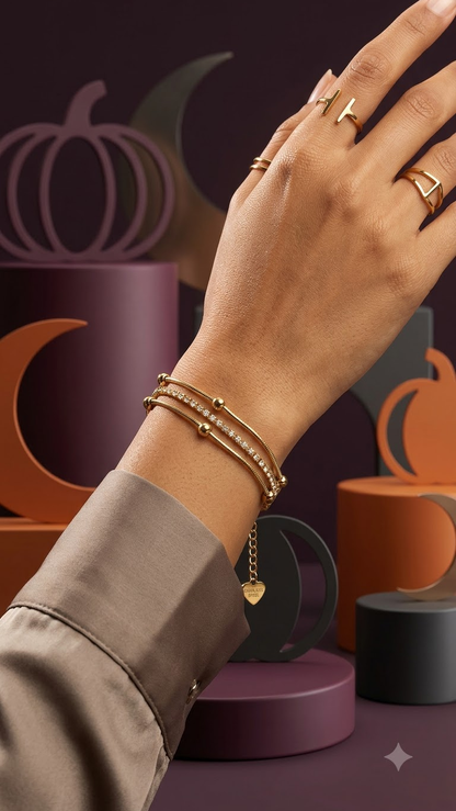 Triple-Layer Crystal & Bead Station Bracelet