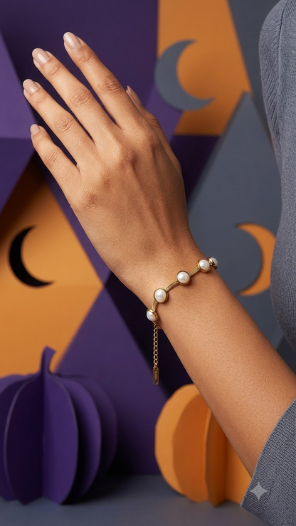 Luxe Pearl Bezel Snake Chain Bracelet