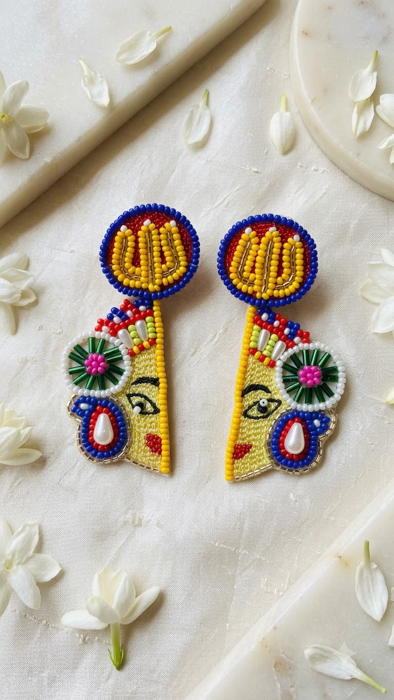 Half Durga Beaded Statement Earrings