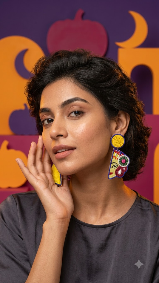 Half Durga Beaded Statement Earrings