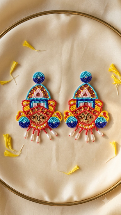 Durga Face Beaded Statement Earrings