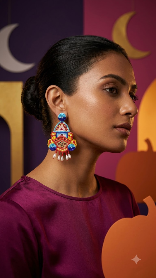Durga Face Beaded Statement Earrings