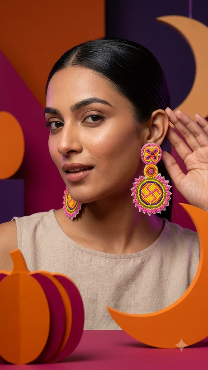 Handcrafted Swastik Beaded Festive Earrings