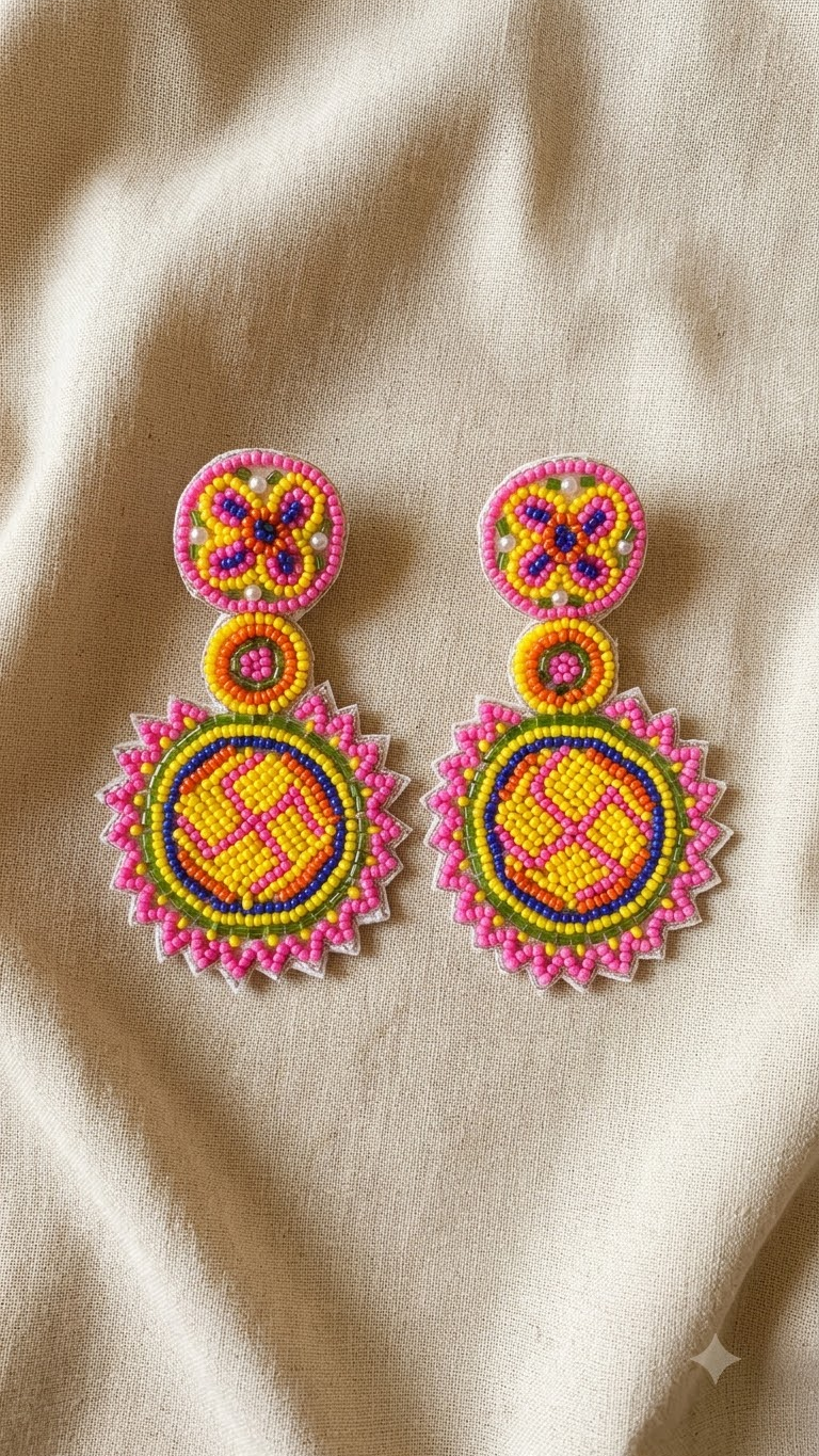 Handcrafted Swastik Beaded Festive Earrings