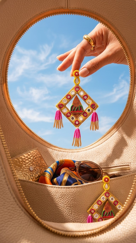 Traditional Rajasthani Kalash Mirror Work Earrings
