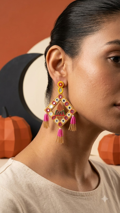 Traditional Rajasthani Kalash Mirror Work Earrings